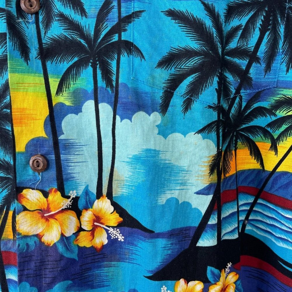 Aloha Republic Tropical Sunrise Vintage Hawaiian Shirt XL Mens Slim 48x31 Cotton - Picture 5 of 7